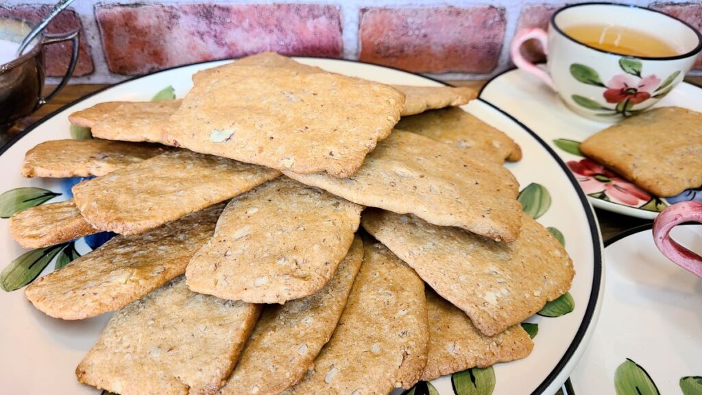 Pretty plate filled with old fashioned simple brown sugar Clifford tea cookies