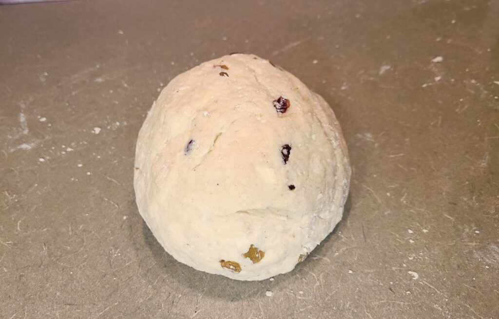 bread dough ball on counter. 