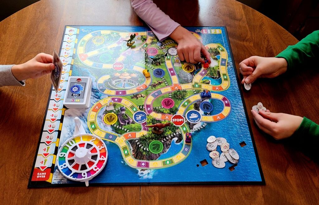 Kids playing a board game.