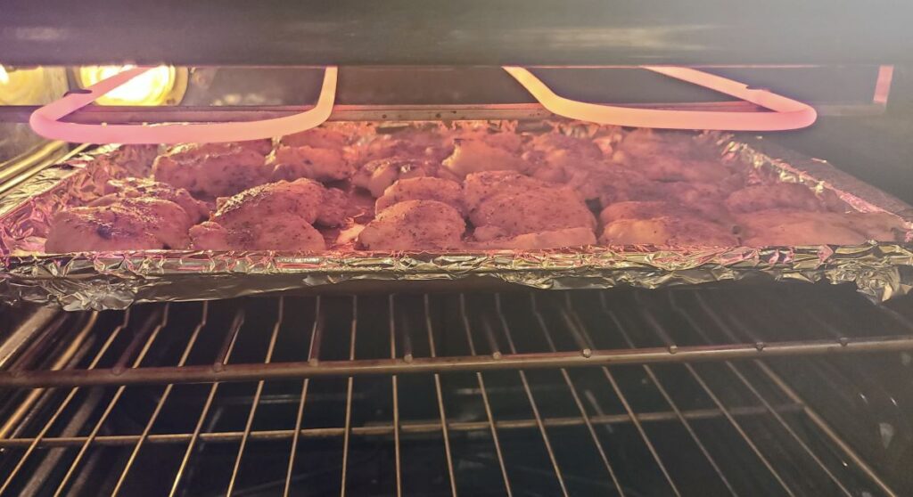How To Perfectly Bake And Broil Boneless Chicken Thighs under the broiler.