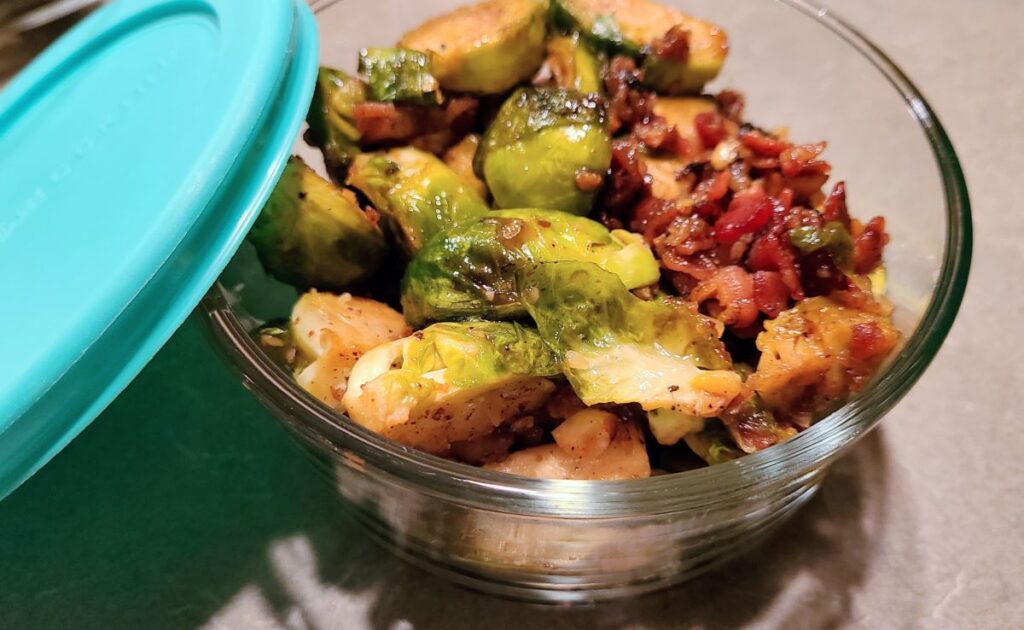 Storing easy sauteed maple & balsamic glazed bacon brussels sprouts 